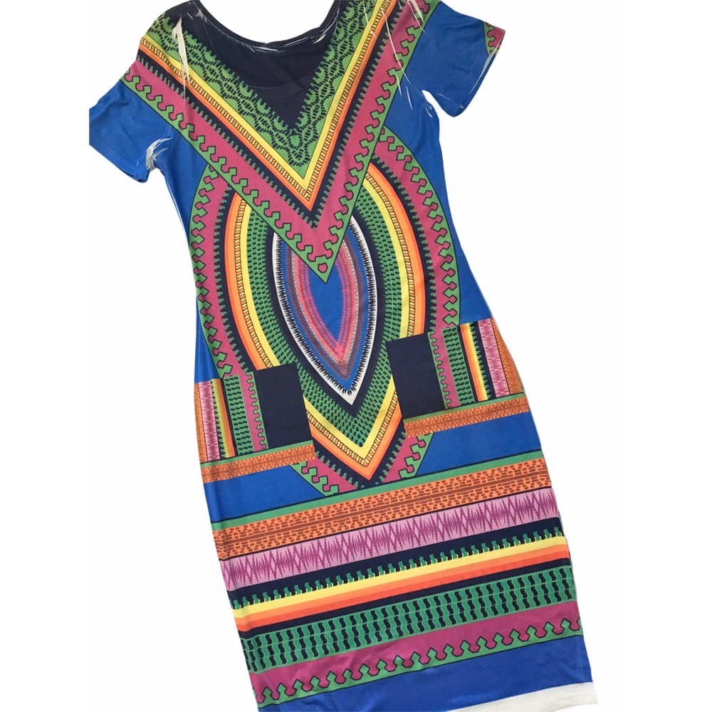 new Cleo ꕥ Geo Love ꕥ Geometric Abstract Print Midi T Shirt Dress ꕥ Size Large - Picture 8 of 11